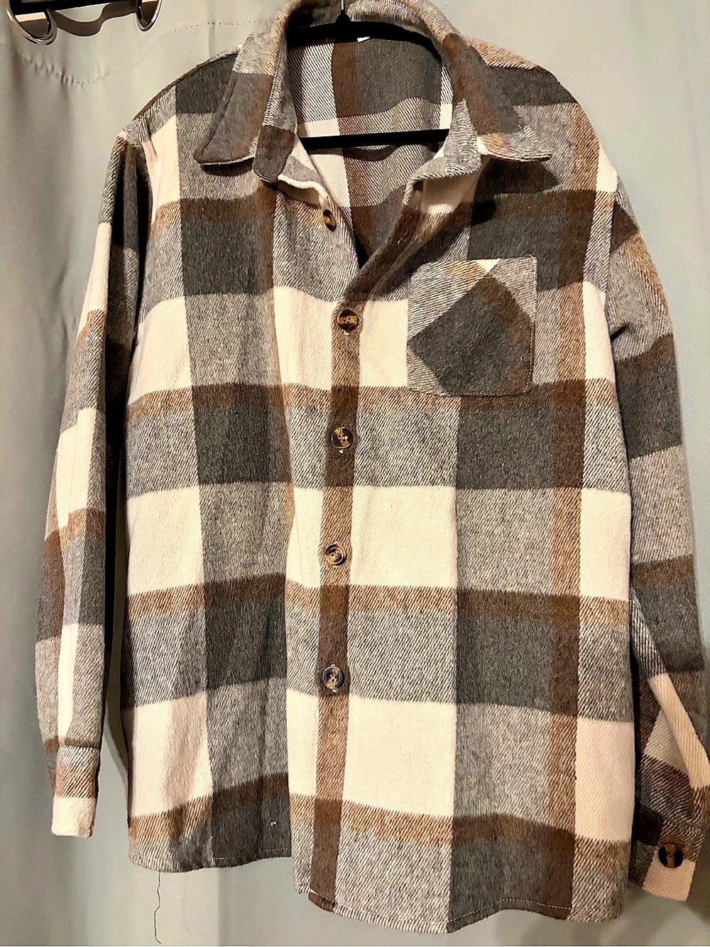 Plaid Button-Up Jacket in Brown & Cream